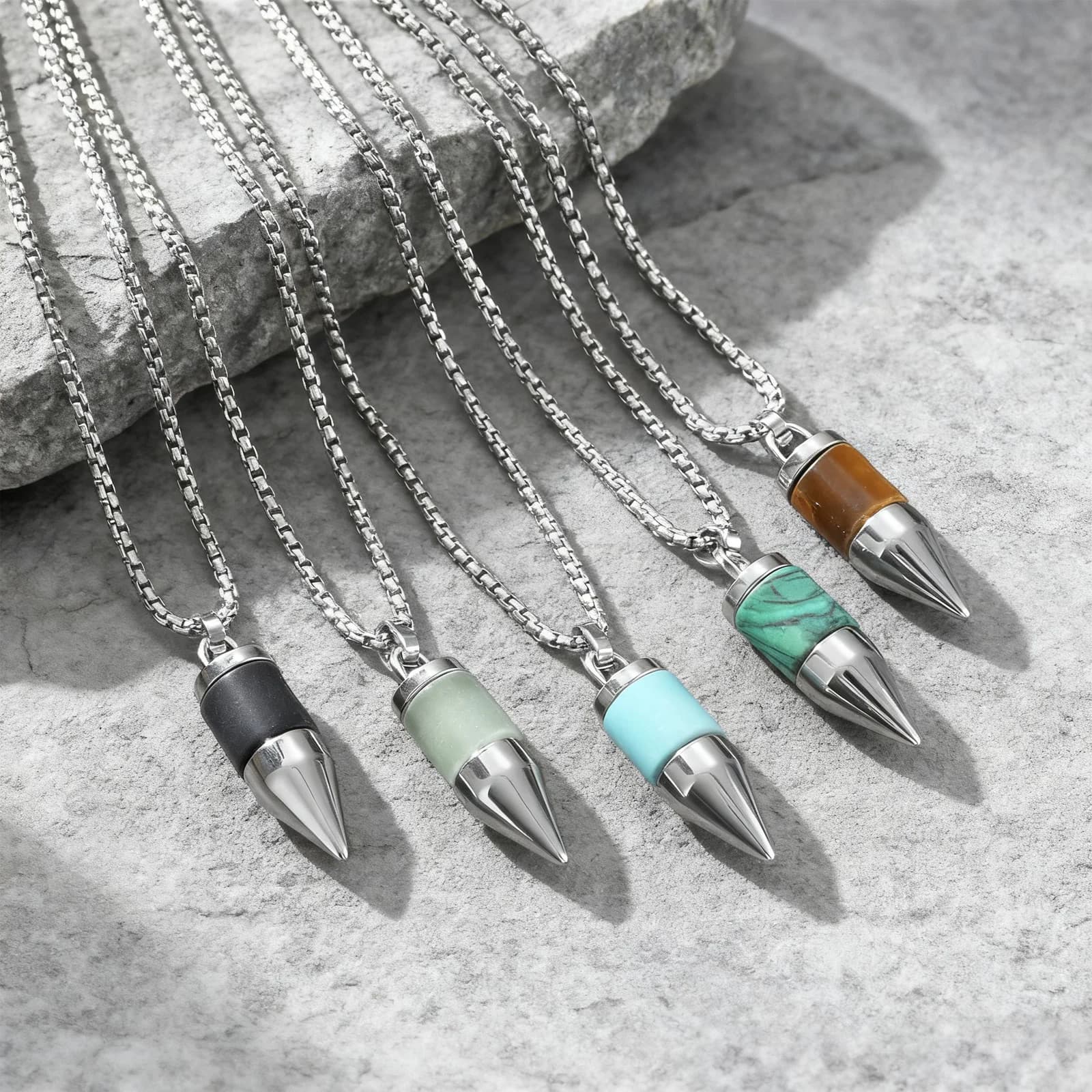 Elegant men's necklace with bullet, necklace with natural stainless steel pendant, gift of healing jewelry for father, husband, son