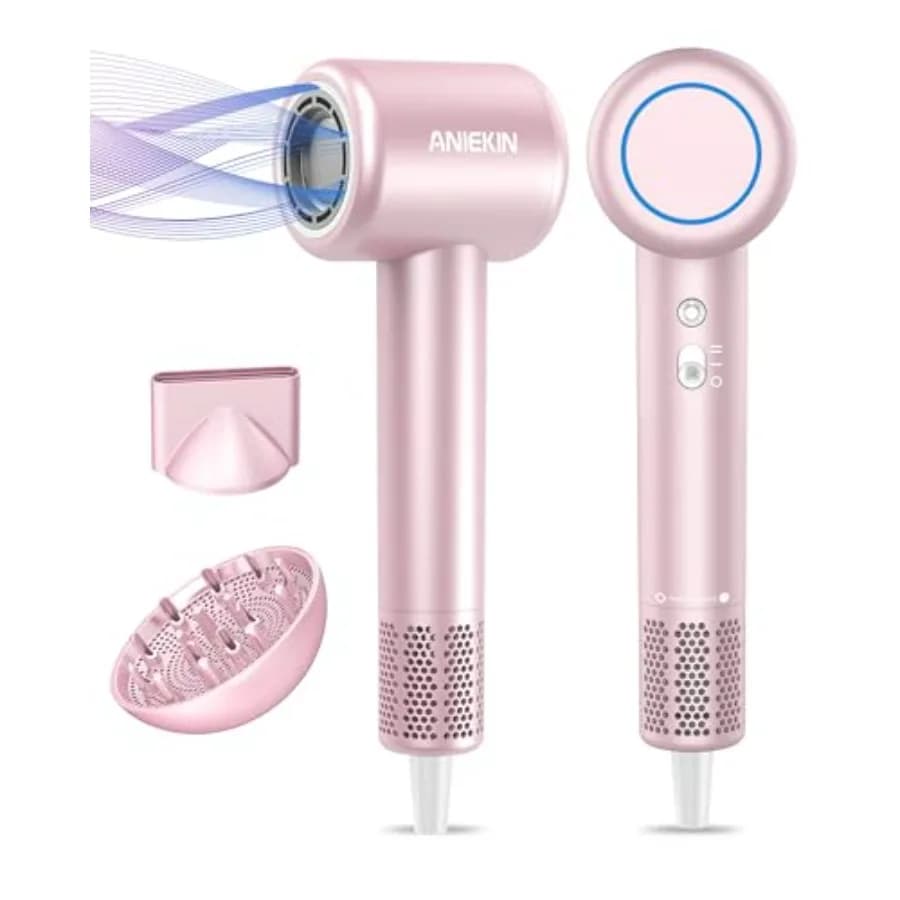 Hair Dryer for Home Travel Salon: Ionic Low Noise Brushless Motor Blow Dryer in Black with Thermo-Control Magnetic Diffuser for