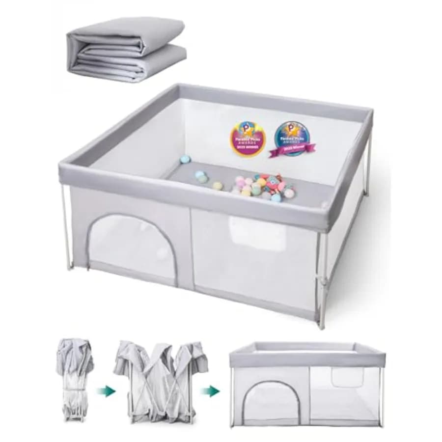 Box per Bambini Pieghevole con Tappetino 46 × 46, Recinto Portatile per Neonati e Bambini, Vincitore del Premio Parents' Picks, Sicuro per Interni ed Esterni