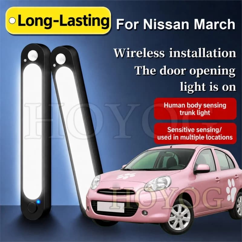 For Nissan March 1982-2026 Car Boot Light LED Lamp Motion Sensor Auto ON OFF Magnetic Trunk Cargo Light Sedan Interior Cabin
