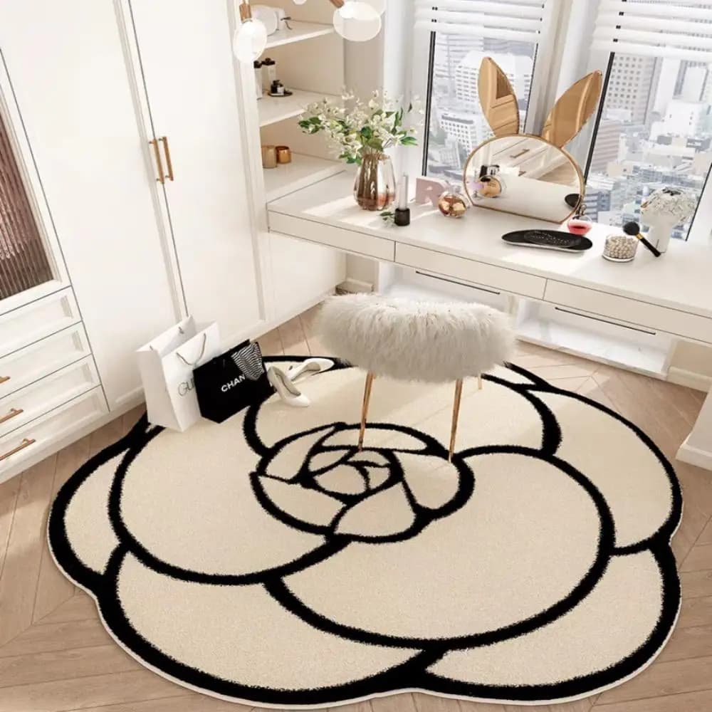 Tappetino rotondo in velluto di cristallo di camelia, soggiorno, porta del bagno, tappeti assorbenti ad asciugatura rapida, tappeto antiscivolo per la casa