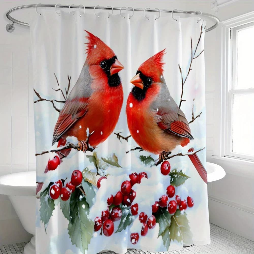 Tema natalizio -Tenda da doccia, bellissimo modello cardinale settentrionale - Lavabile in lavatrice