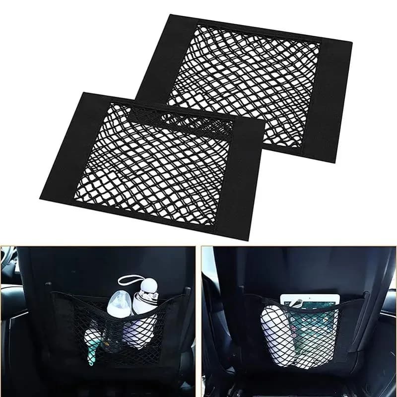 2 pezzi bagagliaio per auto rete per auto doppia rete di archiviazione borsa per sedile automatico tasca fissa in rete universale per auto cinghie elastiche in velcro organo netto