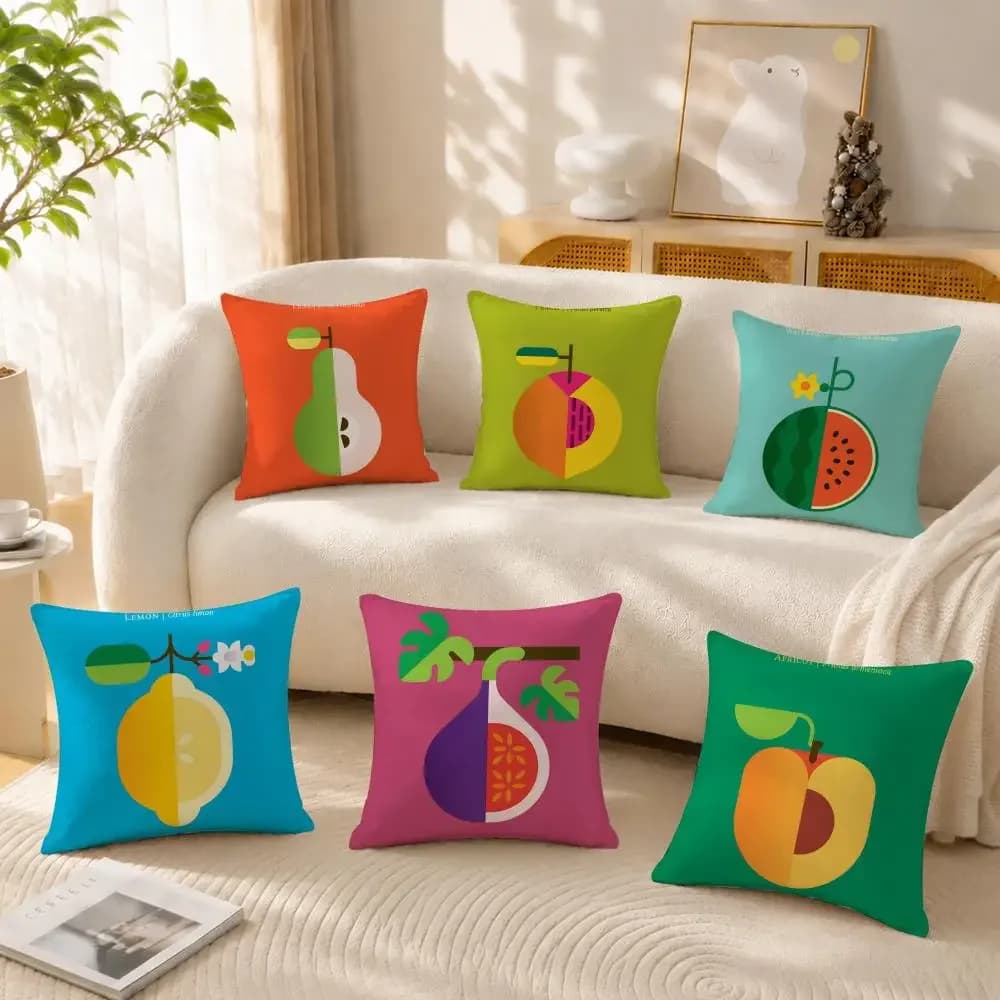 Art Fruits Anime Simple Cushion Cover Anti-dustmite Pillowcase Invisible zipper silky short plush Sofa cushion cover
