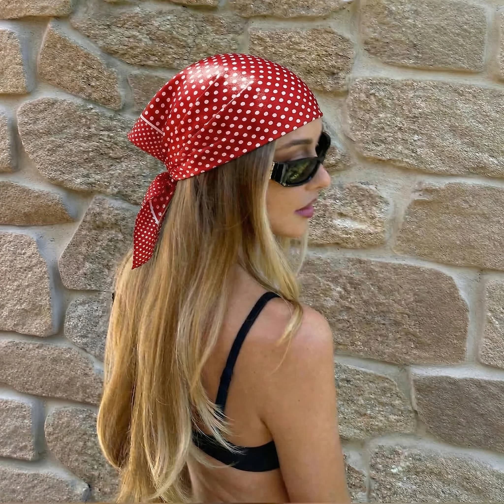 Sciarpa triangolare con stampa a pois per donna, scialle in seta, foulard, fasce per capelli, copricapo, bandana, hijab in raso.