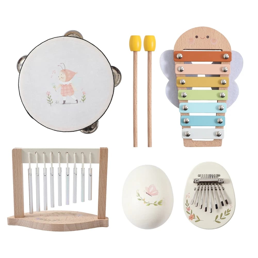 Giocattoli musicali Giocattoli Montessori in legno per bambini Strumento musicale per bambini Scoiattolo Maracas Tamburo Xilofono Set di giocattoli con sensore per l'educazione precoce