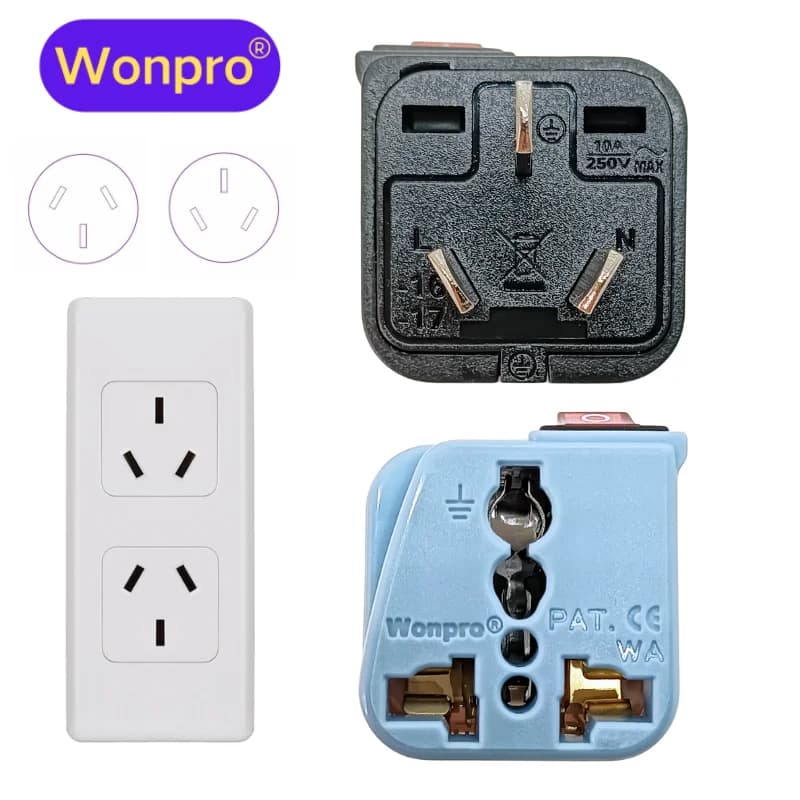 Adattatore da Viaggio Argentina AU NZ Cina Uruguay Tipo I Standard Convertitore Universale AC250V 10A con Interruttore On/Off Wonpro