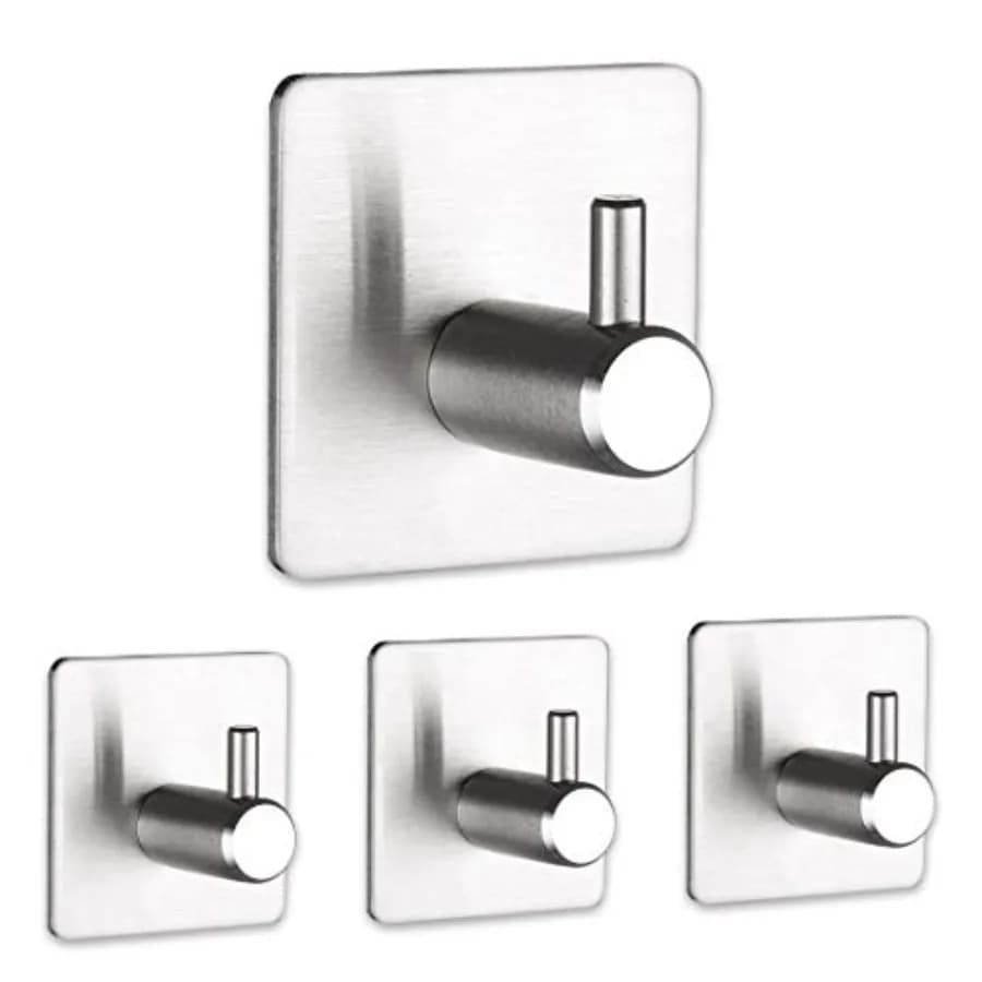 Self Adhesive Hooks Wall Coat Hooks Heavy Duty Wall Hanger Hanging for Robe, Kitchen Bathroom Waterproof Stainless Steel Hooks