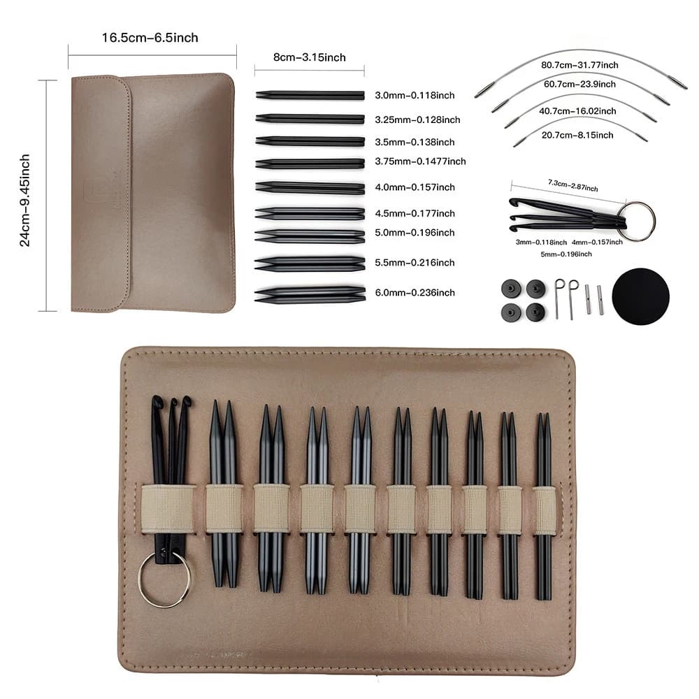 Aghi Circolari Neri Avanzati con Ossido di Alluminio, Manici Staccabili, Cavi Intercambiabili, Aghi Circolari, Aghi a U, Set di Strumenti per Maglieria