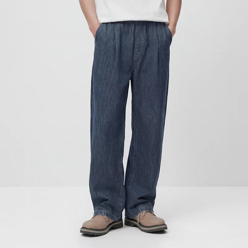 Semir Men Pants Denim Cotton Skin Friendly Loose Wide Leg Elastic Waist Drawstring Micro Pleated 2026 Summer Casual Style Fashio