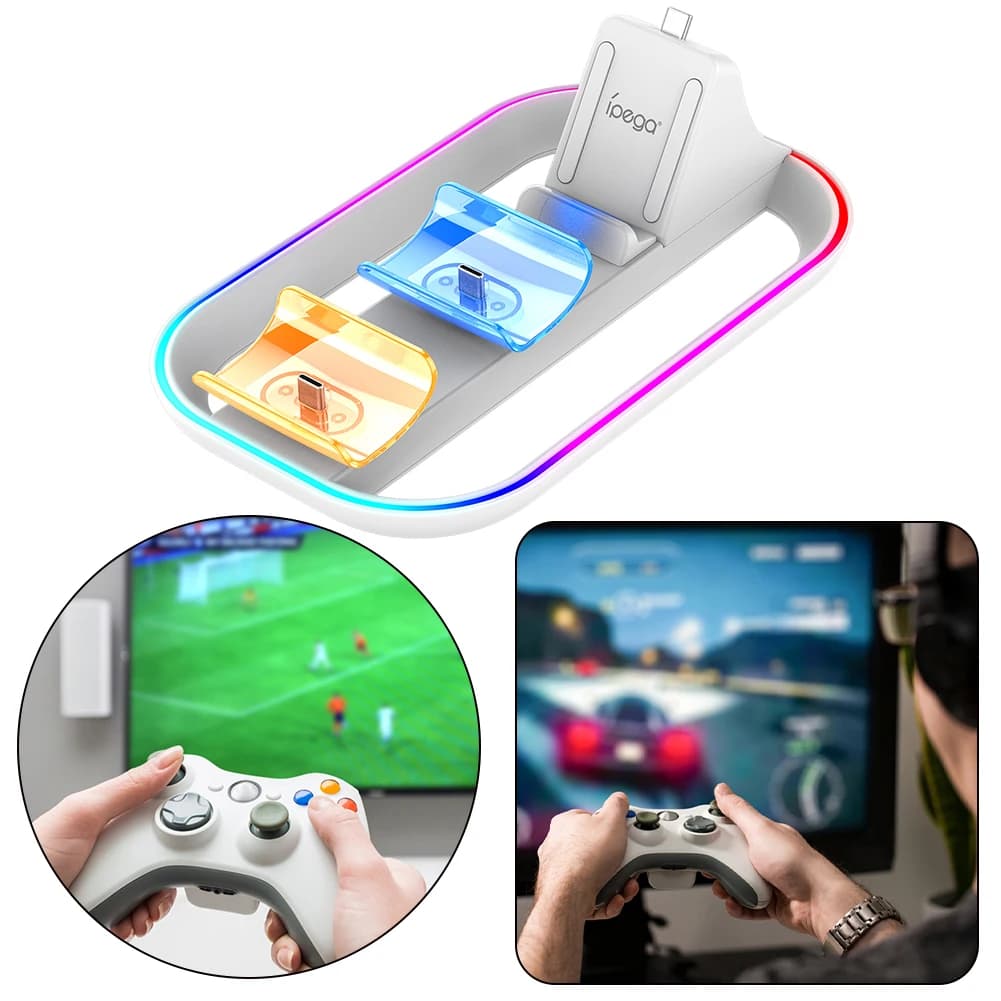 Stazione di ricarica per console portatile Portal con 2 porte di ricarica per controller con RGB e cavo di ricarica