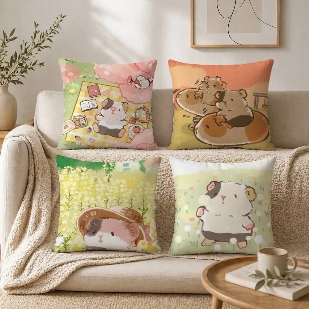 Fodera per cuscino con motivo stampato H-Healing guinea pig per la copertura del cuscino del divano del soggiorno