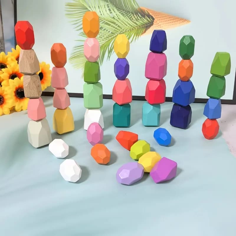20 pietre di equilibrio impilate in legno, torre di pietra impilabile in legno, blocchi di costruzione, giochi per feste di compleanno, regali per bambini e decorazioni per la casa