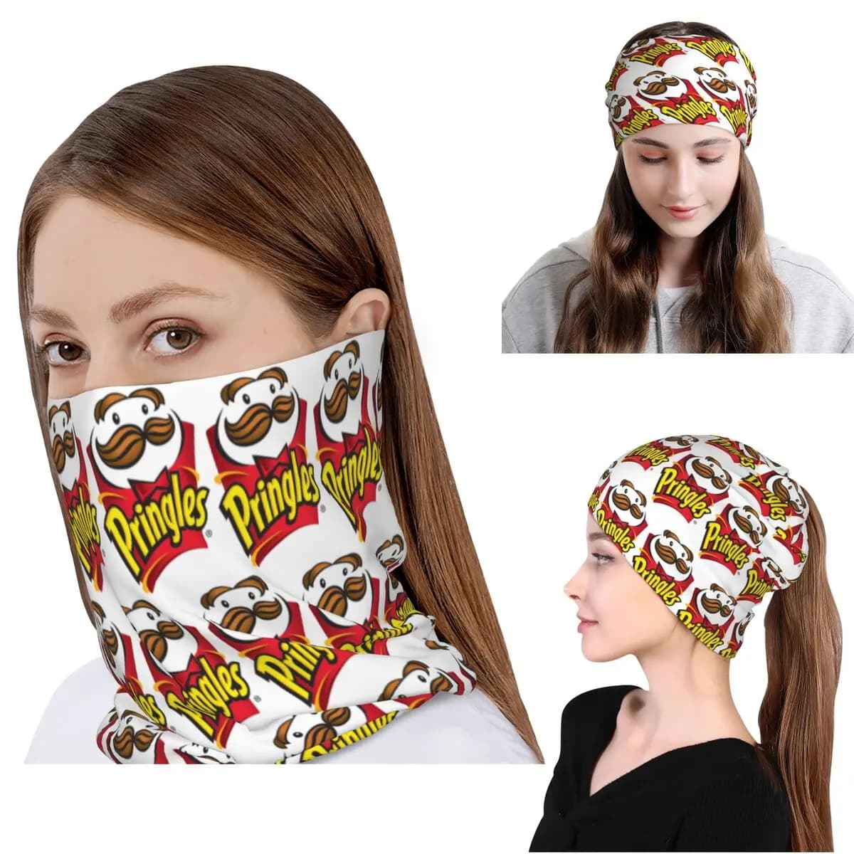 Bandana con stampa Pringles di patatine fritte, copricollo, sciarpa per il viso, fascia per capelli multiuso, berretto, cappello, unisex, per adulti, antivento