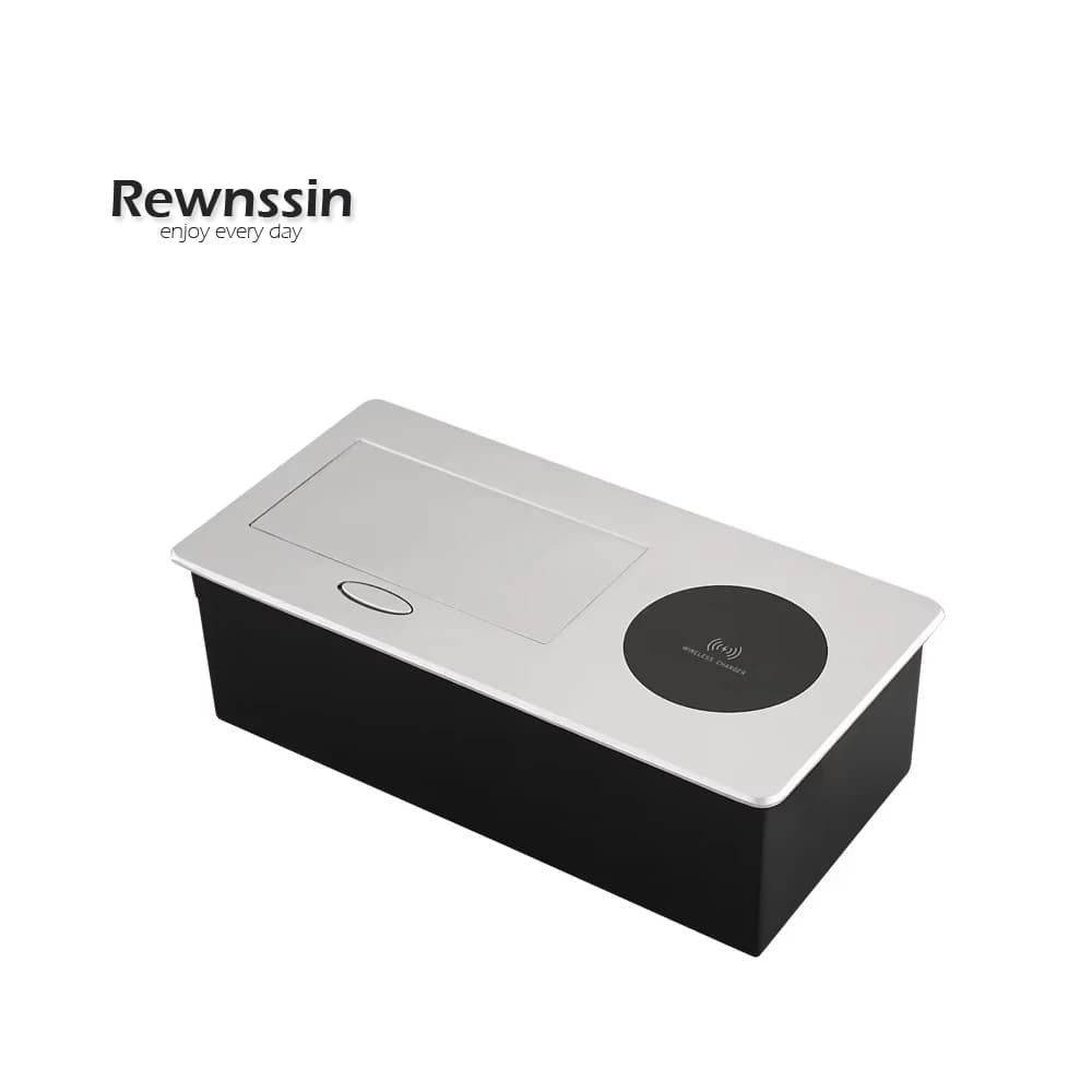 Presa da scrivania a scomparsa per l'UE, supporta la ricarica wireless, pannello in metallo, ricarica rapida USB e Type-C sostituibile