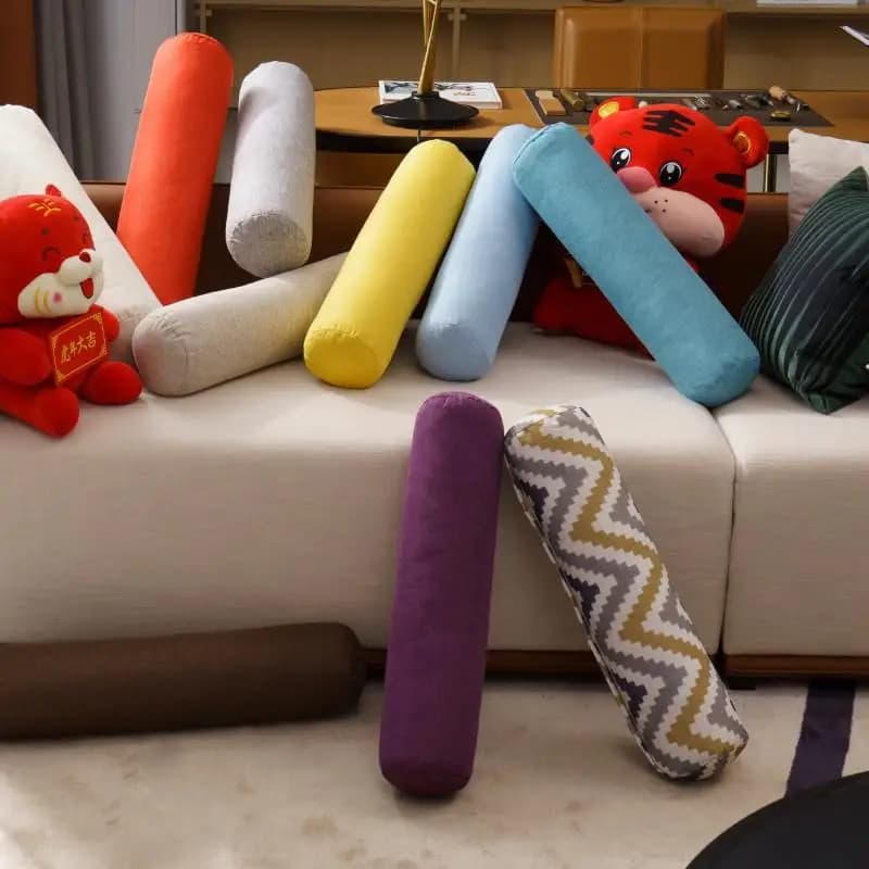 Linen Yoga Pillow Cylindrical Cushion Office Sofa Removable Cover Long Pillow Case round Pillow Soft Pure Color Home Decor