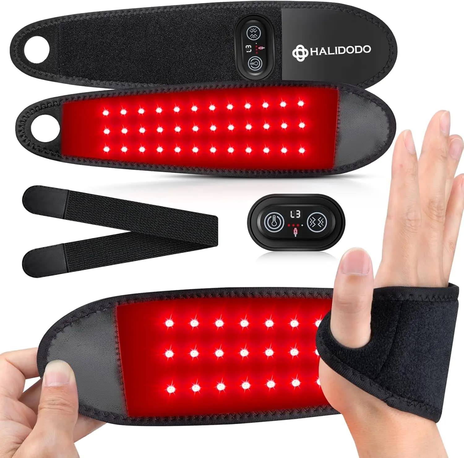 Supporto per Mano e Polso con Terapia a Luce Rossa e Massaggio Termico, Controller da 3000mAh, Luce a Infrarossi per Ginocchio, Caviglia, Piede e Articolazioni