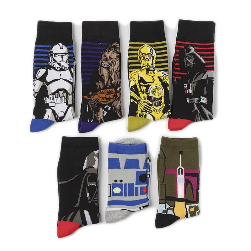 7 Stili di Calzini a Tema Star Wars per Uomo, Calze con Stampa Darth Vader, Calze alla Moda Mandalorian, Calze Anime in Cotone, Regali Invernali Caldi