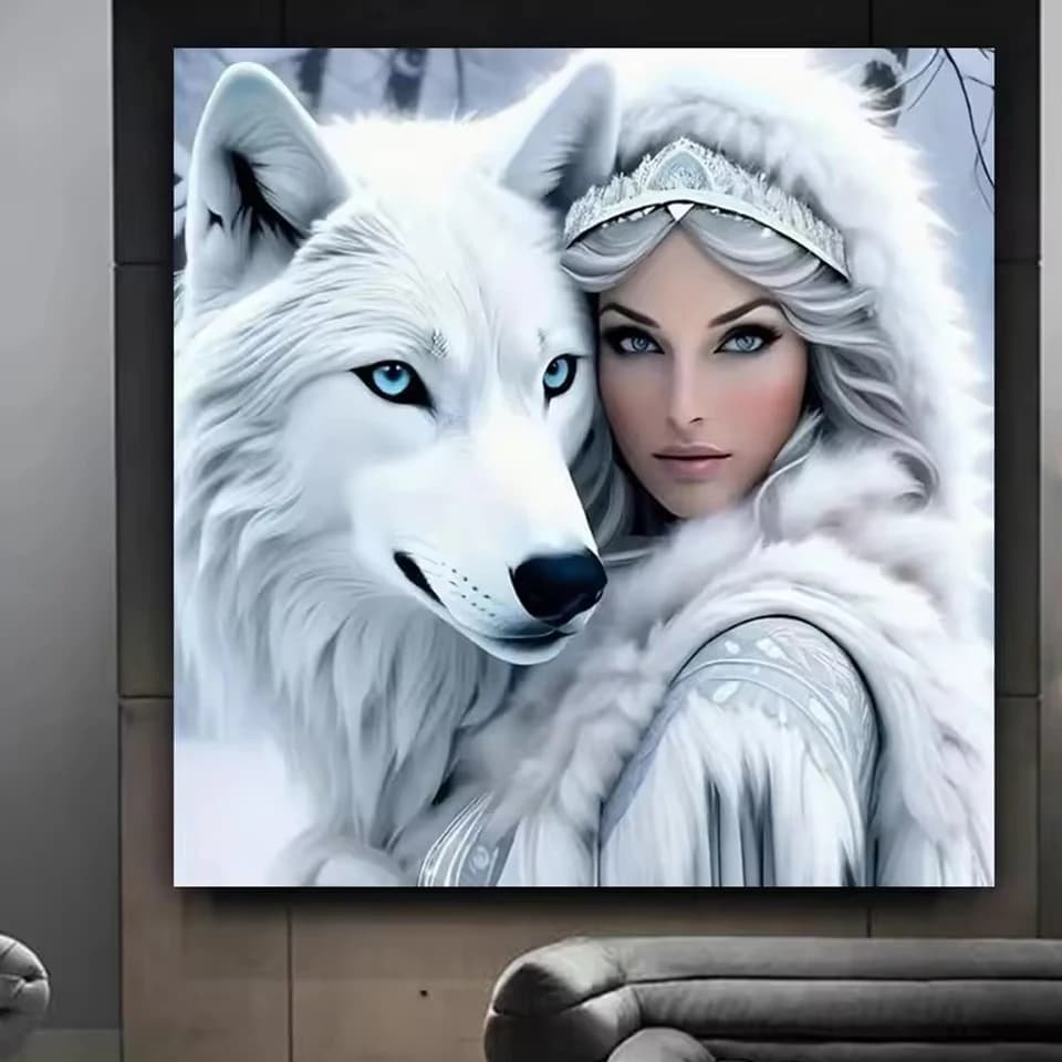 Snow White Wolf And Woman,Diy Diamond Painting, Full Square/Round Diamond Mosaic, 5d Cross Stitch Kits, Unique Gift,home Decor