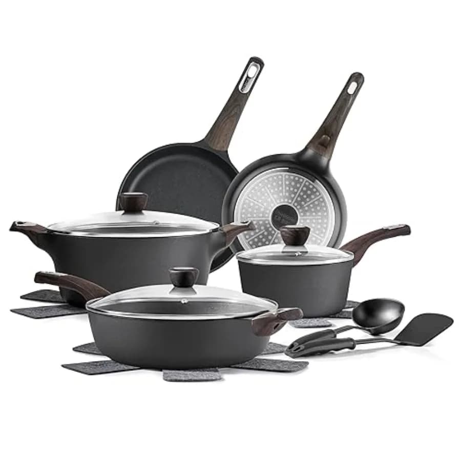 Set of 14 Pieces of Induction Cooking, PFOA and PFOS, Sano and Non-Toxic, with Pots and Pots