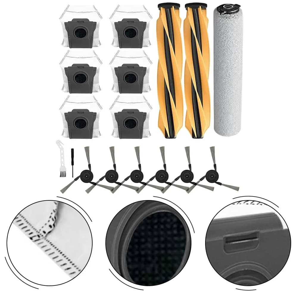 Per Mova Z60 Ultra Robot Aspirapolvere 2 Spazzola Principale in Gomma 6 Sacchetto per la Polvere 1 Mop Rotolante 6 Spazzola Laterale 2 Kit di Strumenti di Pulizia