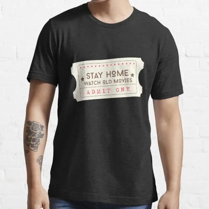 Stay Home Guarda i vecchi film Cinema cinema T-shirt da uomo nera taglia dalla S alla 5XL