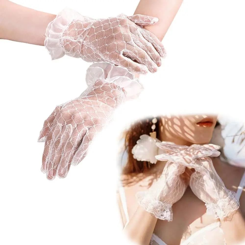 Guanti da sposa corti bianchi in rete con dita scoperte, guanti da sposa sexy trasparenti fino al polso, adatti per accessori da sposa da donna