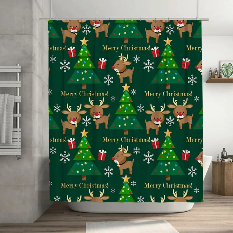 TU Tenda da doccia natalizia Decorazioni festive per le vacanze Modello di renna Decorazioni per il bagno impermeabili Sfondo di NATALE Regalo di festa Home Tex