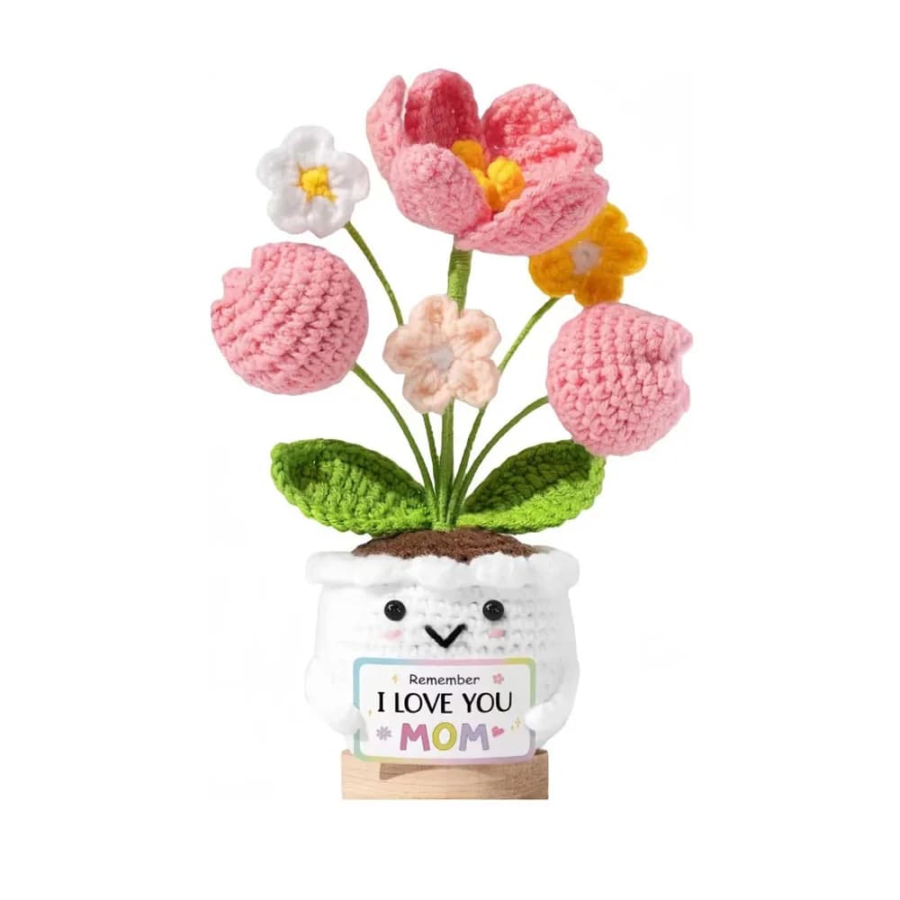 Nuova Pianta in Vaso all'Uncinetto Fatta a Mano, Margherita e Tulipano, Decorazione da Scrivania Lavorata a Maglia e Regalo Carino per Compleanno e Laurea per Donne, Mamme e Amiche