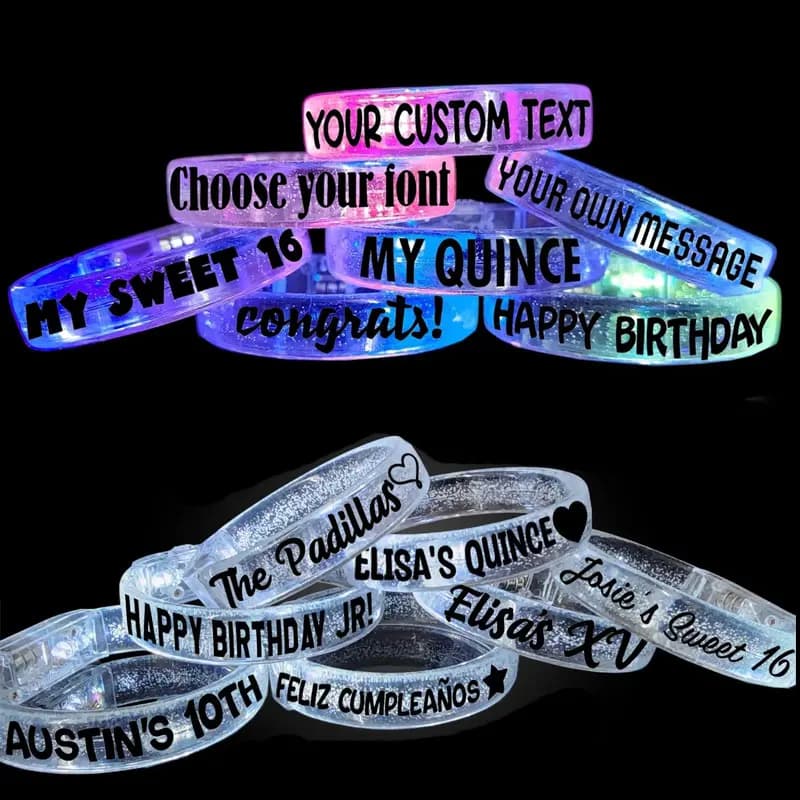 60pcs Personalized LED Multicolor Light Up Bracelets - Customizable Light Up Bracelet for Birthday Wedding Party Supplies