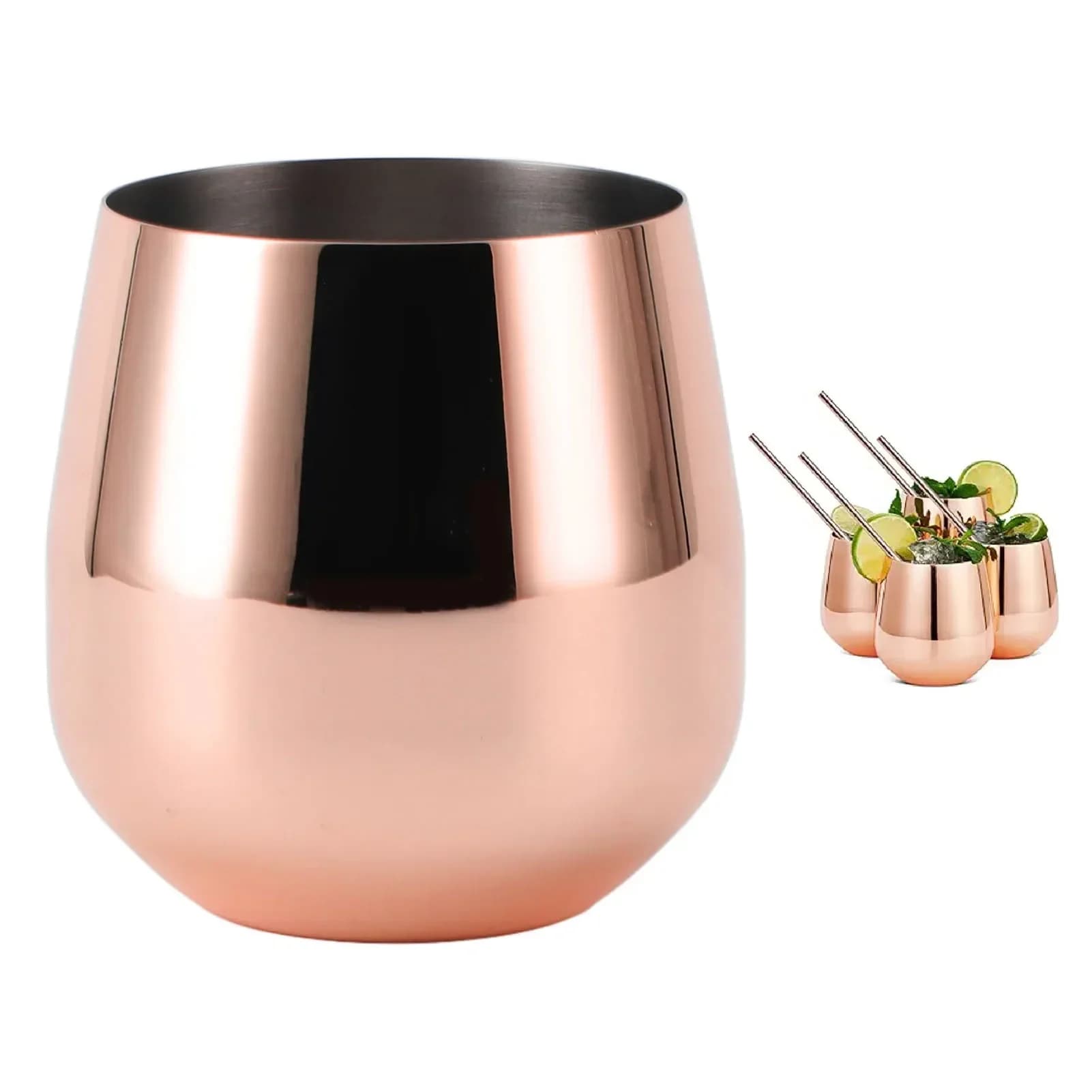 Bicchiere da vino in acciaio inossidabile a forma di uovo senza stelo 550ml portatile infrangibile per Bar eventi all'aperto placcatura in rame