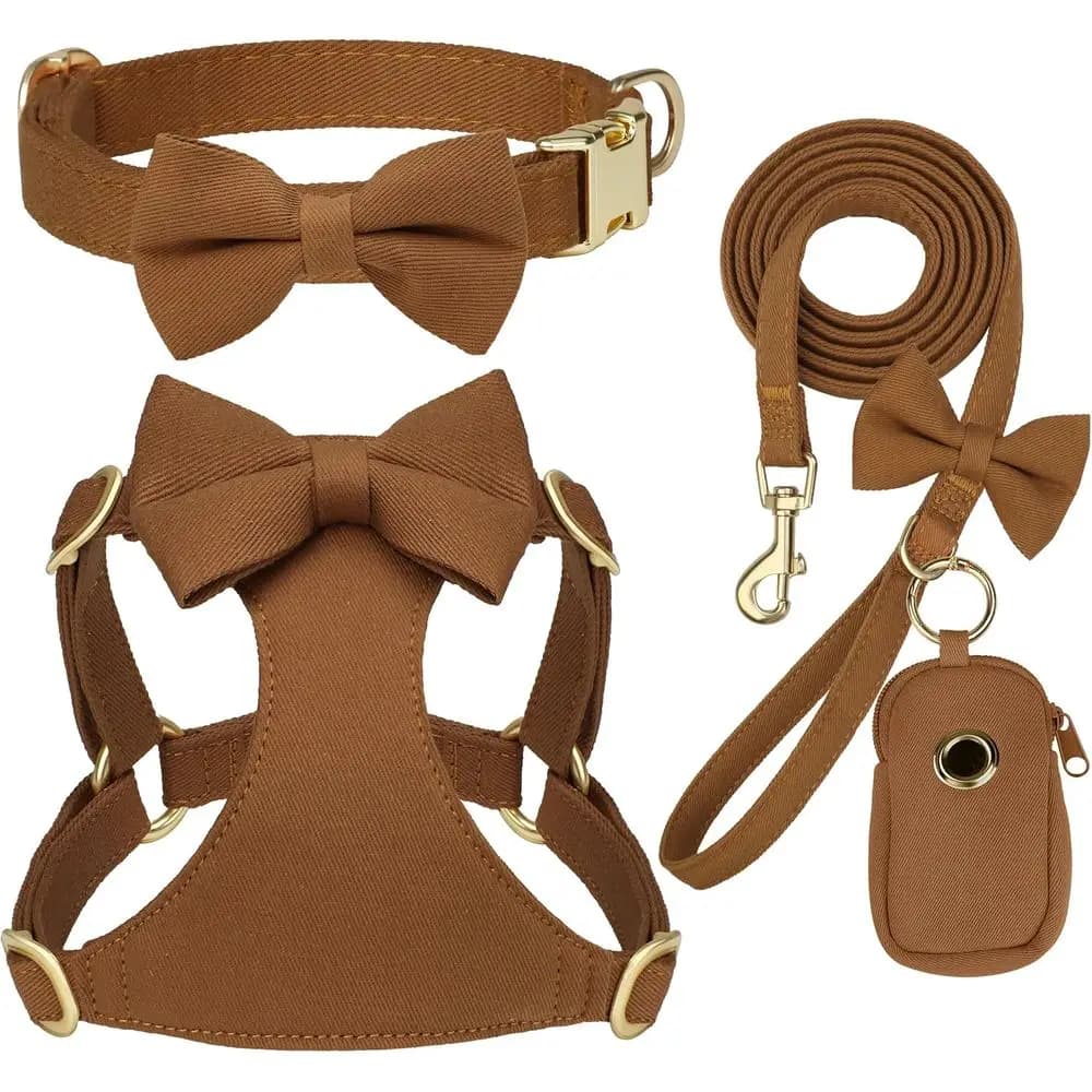 Set Adorabile Pettorina e Guinzaglio per Cani Piccoli, con 3 Fiocchi, per Cuccioli o Cani XS, Yorkie, Pettorina Regolabile a Gilet per Passeggio e Feste