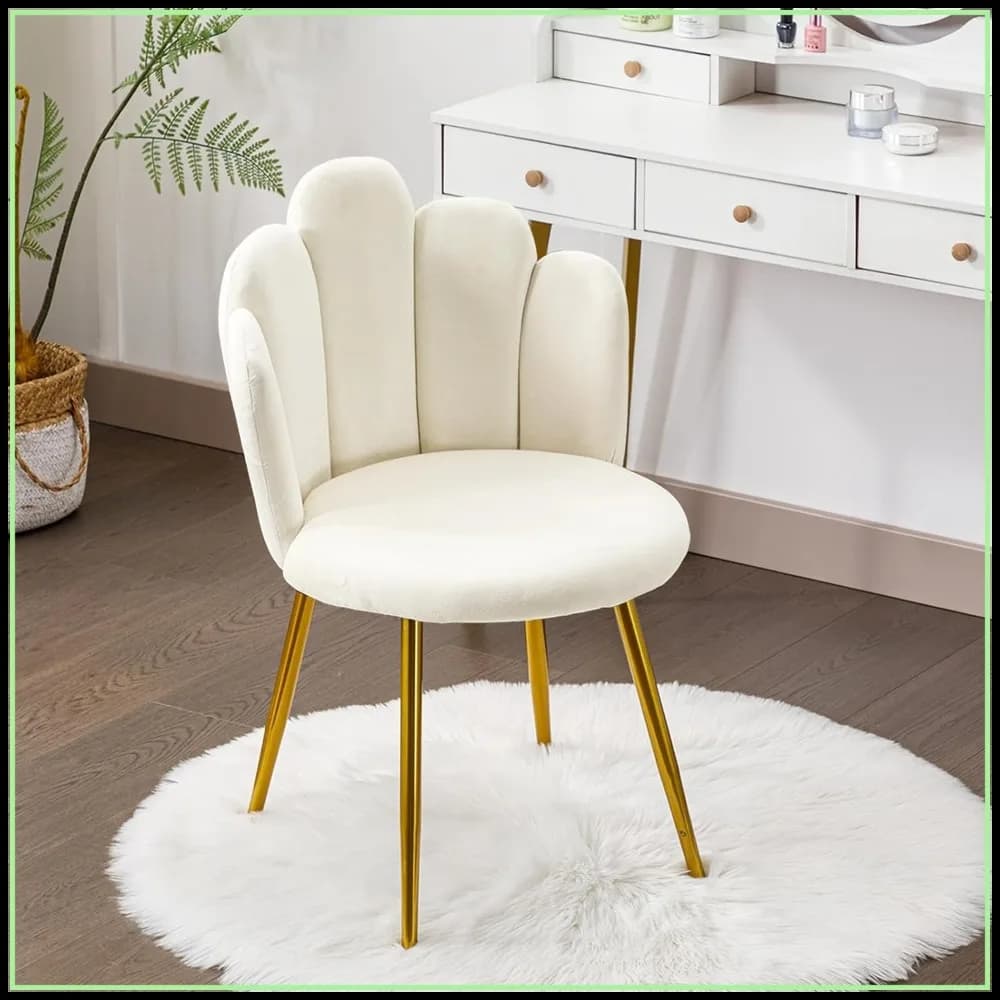 Sedia da toeletta moderna Mid-Century con schienale, sedia accentata in velluto per soggiorno e camera da letto, gambe dorate (crema)
