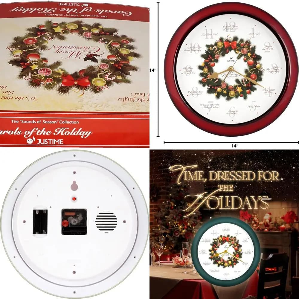 Red wall clock 14 Melody: round Christmas garland with music