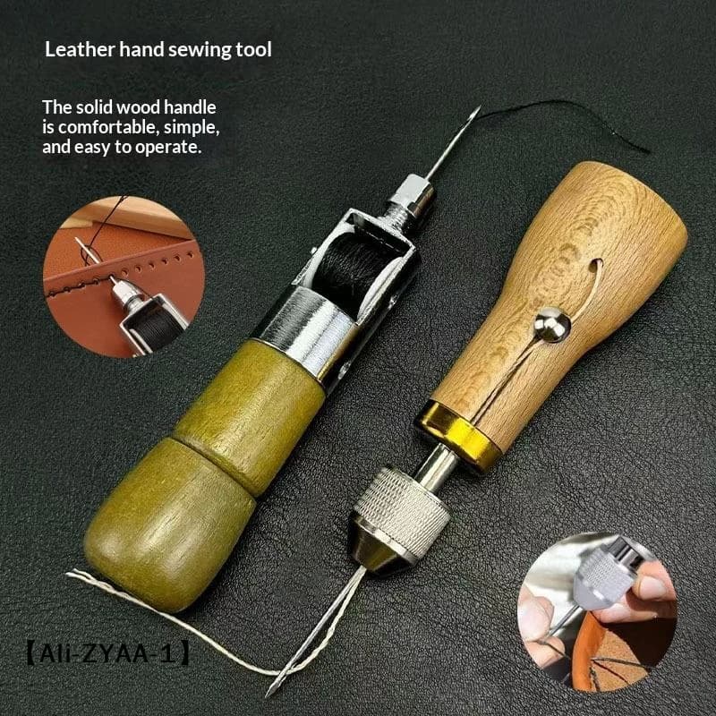 【A】DIY Leather Sewing Awl Kit with Waxed Thread, Hand Stitching Tools for Craft Edge Belt Strips Shoemaker Canvas Repair