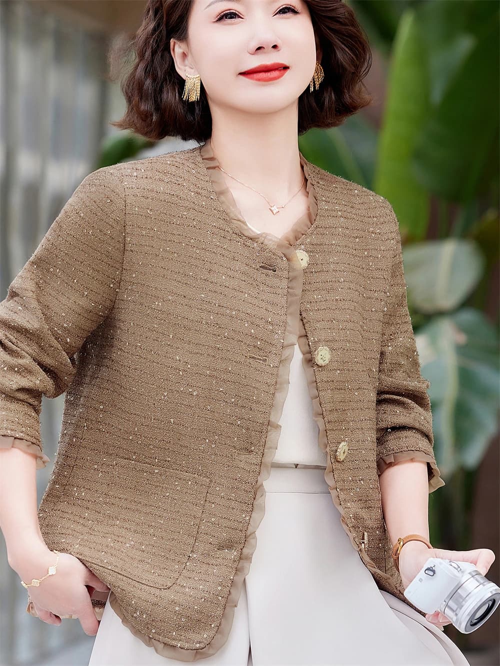 High Quality Fashionable Short Woolen Jacket for Middle-Aged And Elderly Women Spring Summer New Style Top Women's Clothing