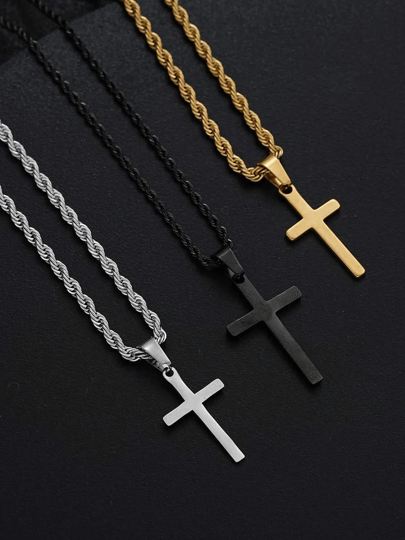 3/1-Piece Punk Minimalist Men's Stainless Steel Cross Pendant Necklace Set For Business, Commuting & Casual Outfits - Perfect Gi