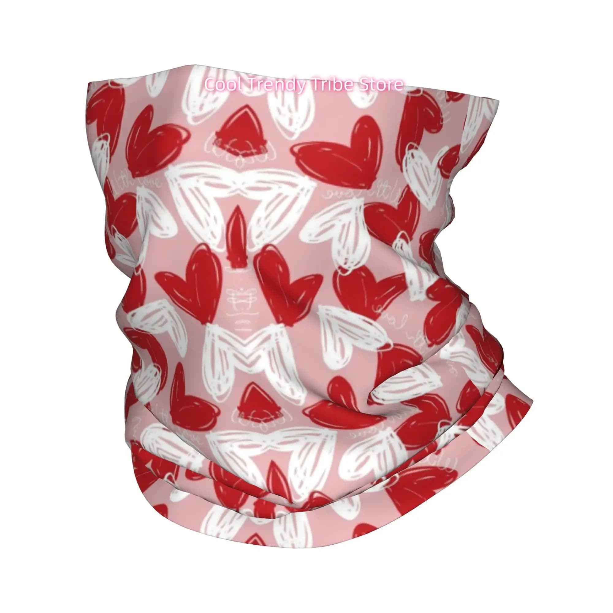 Pink Background Red White Hand Drawn Heart Novelty Print Bandana Men Funny Head Scarf Outdoor Fashion Headwrap Gift