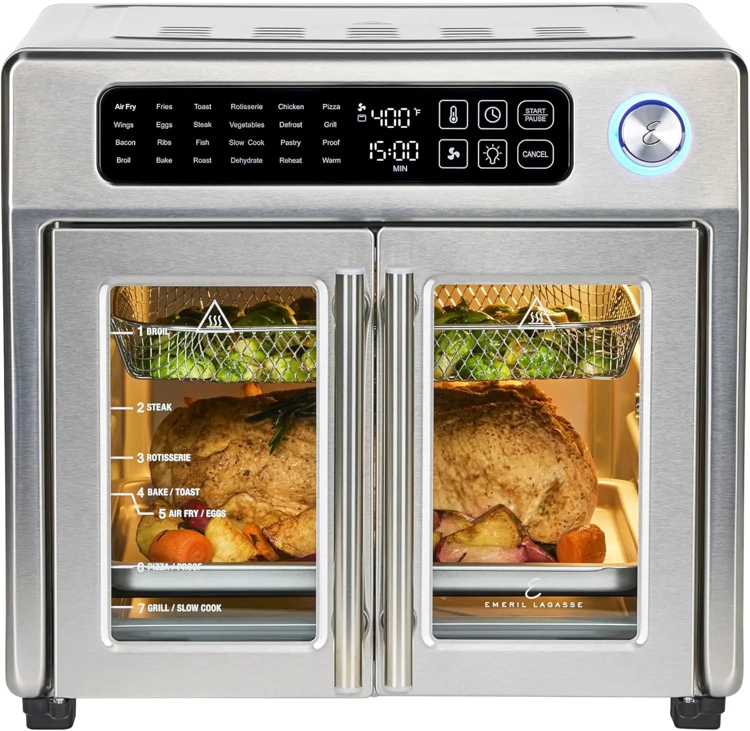 Friggitrice ad Aria Extra Large 26QT con Forno Tostapane, 24 Funzioni, Controlli Digitali, 7 Accessori, Acciaio Inossidabile