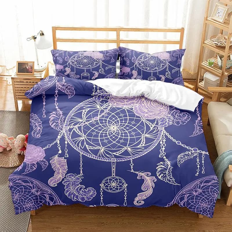 Set copripiumino Dreamcatcher, set biancheria da letto Boho Mandala per ragazze e adulti, copripiumino viola Dream Catcher in morbido poliestere
