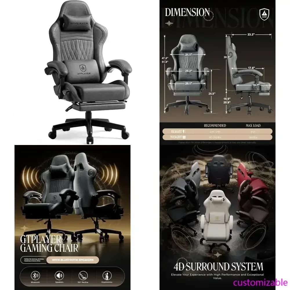 Sedia da Gaming Ergonomica Reclinabile con Altoparlanti Integrati e Poggiapiedi Regolabile per Adulti, Bestseller