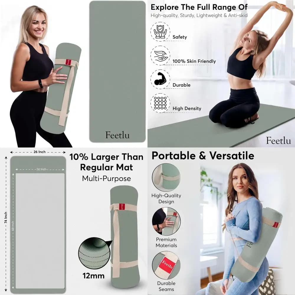 12 mm thick yoga mat padded for pilates exercises and floors suitable for joints - Durable fitness mat ideal for home workouts