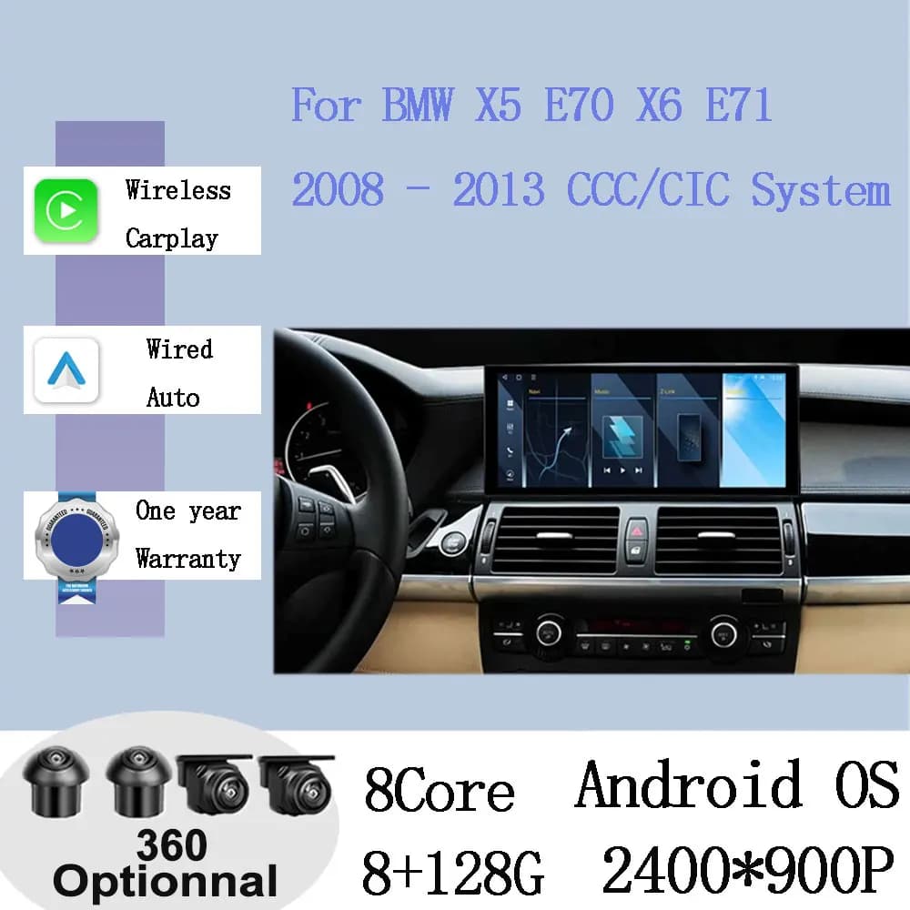 Per BMW X5 E70 X6 E71 2008 - 2013 Sistema CCC/CIC Carplay Android 15 QLED Schermo Autoradio Lettore Multimediale GPS Navi BT 4G + Wifi