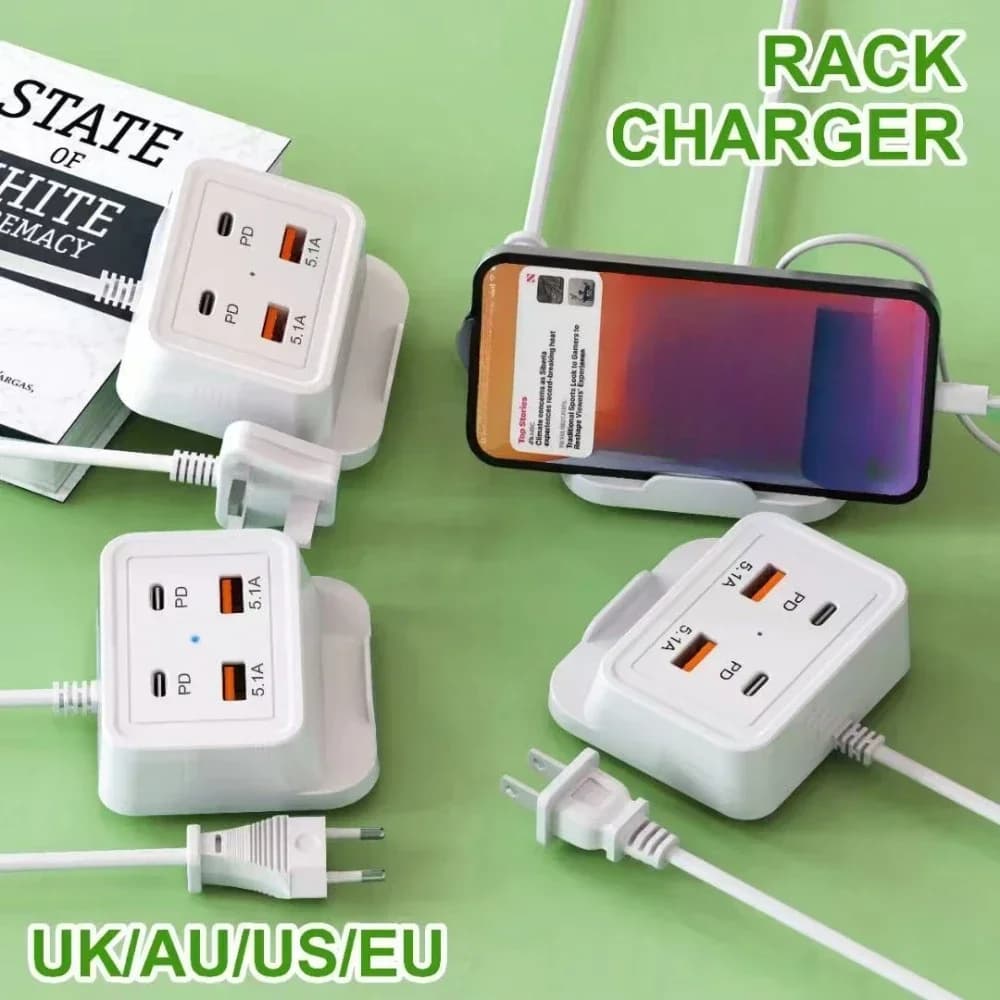 5.1A 4-Port USB Wall Charger Multi Port Fast Charging Power Adapter EU US UK Plug Travel Charger For iPhone 15 Samsung Xiaomi 15