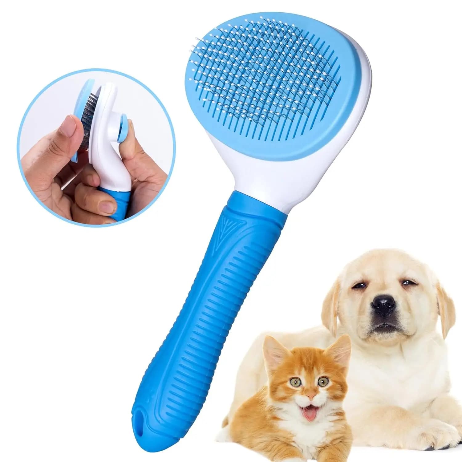 Spazzola autopulente per la toelettatura degli animali domestici - Rimuove il pelo in eccesso, setole massaggianti per gatti e cani