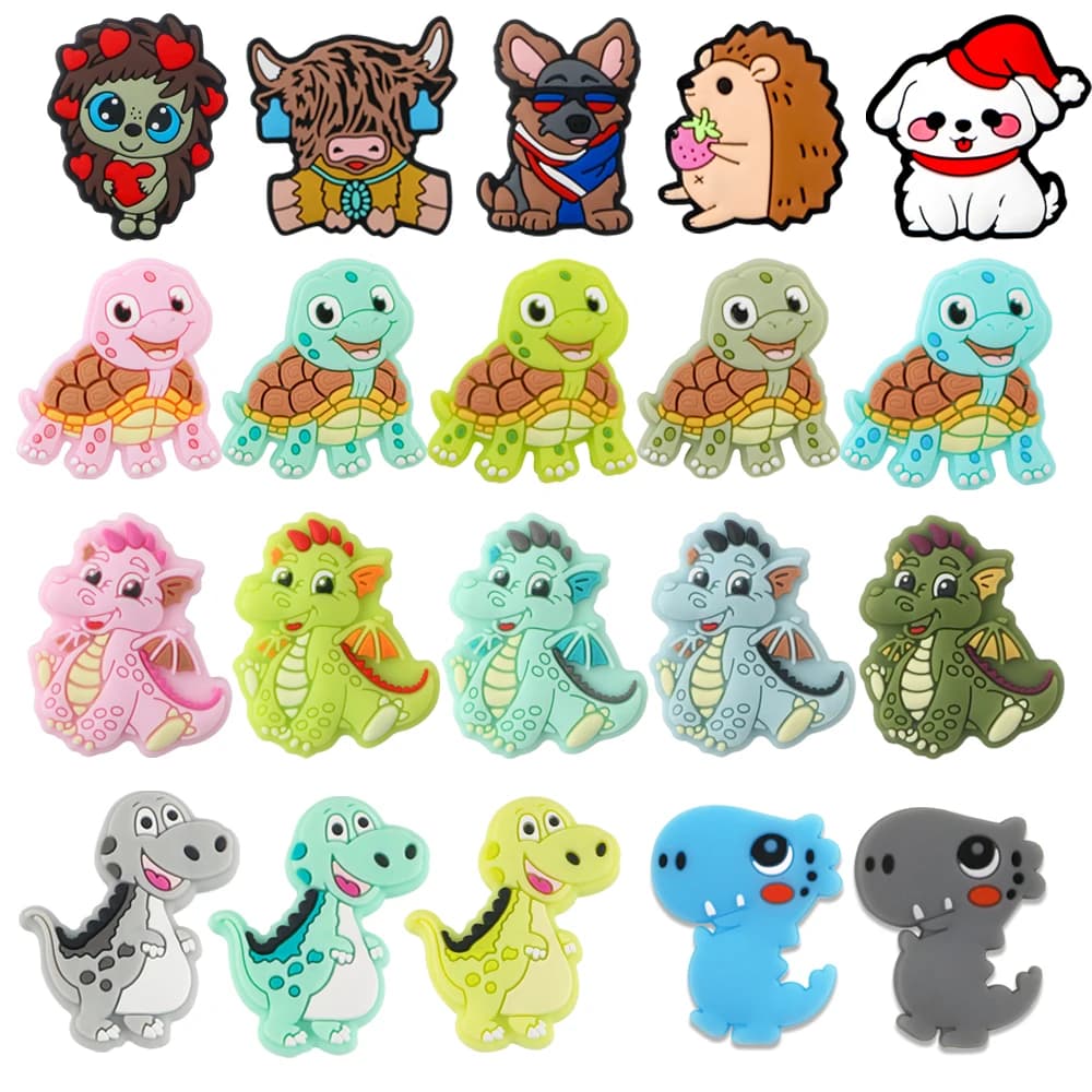 Sunrony 5/10Pcs New Dinosaur Turtle Animals Silicone Beads For Jewelry Making DIY KeyChain Necklace Bracelet Accessories