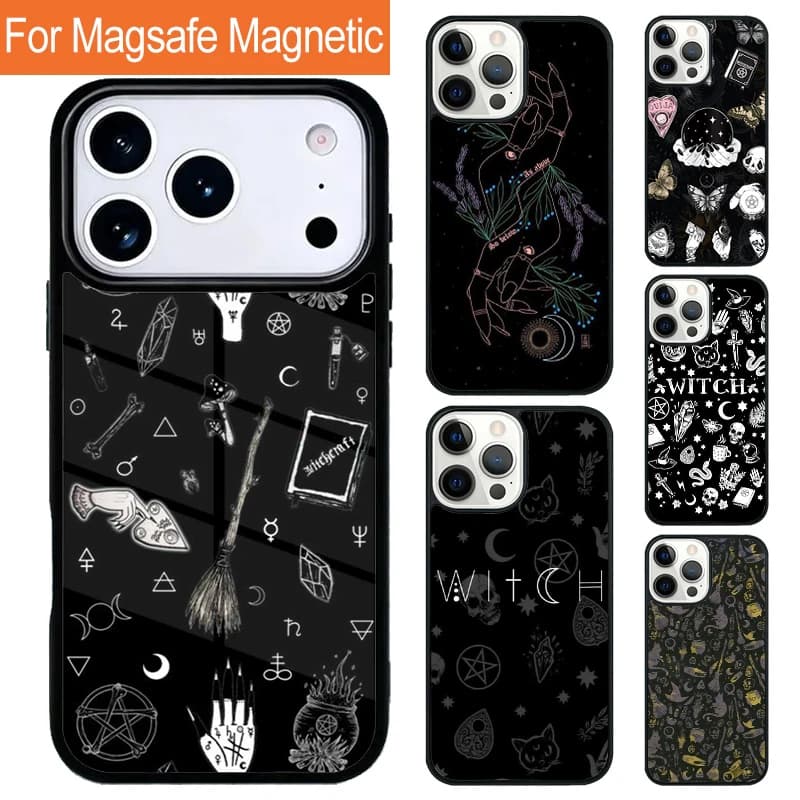 Custodia Magnetica Wireless Morbida per iPhone 17 Pro 16 15 13 12 11 Pro Max Air 14 Plus con MagSafe - Tema Strega e Magia