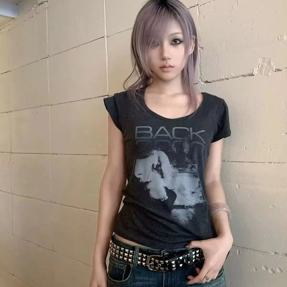 Women Trashy 2000s Style T-shirt Y2K Letter Print Short Sleeve Vintage Harajuku Grunge Streetwear Slim Fit Daily Tees