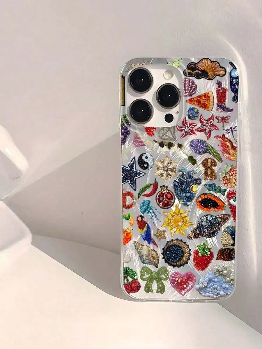 Beaded Decorative Phone Case For iPhone 15 Pro Max 14 Pro Max 13 Pro Max Soft TPU Shockproof Cover