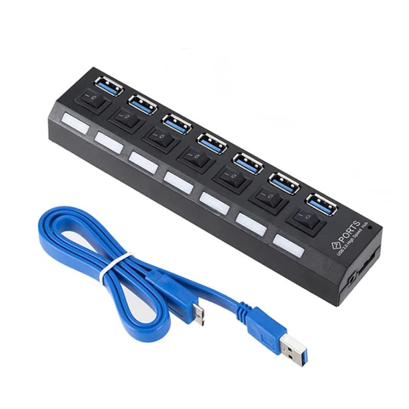 Hub USB 3.0 a 4/7 Porte, Splitter USB Multiplo con Adattatore di Alimentazione, Accessori per Computer, Hub per PC